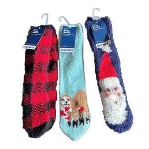 Set of 3 Old Navy Women's Cozy‎ Fuzzy Socks One Size Santa Stocking Stuffer gift